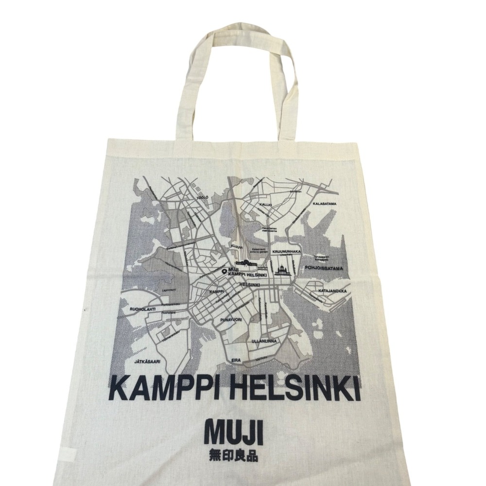 Muji Kamppi Helsinki City Map Cotton Canvas Tote Bag Cream Black Souvenir